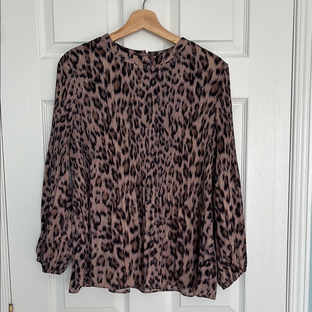 Adrianna Papell pleated leopard print blouse